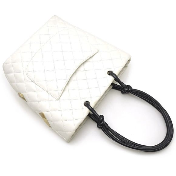 Chanel Cambon Line Tote Bag Lambskin Python White - Picture 3 of 6